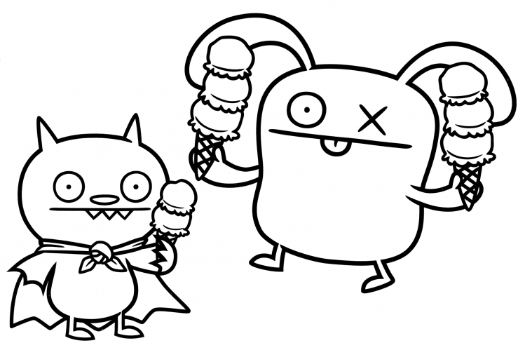 Ox eats ice cream with Lucky Bat coloring page