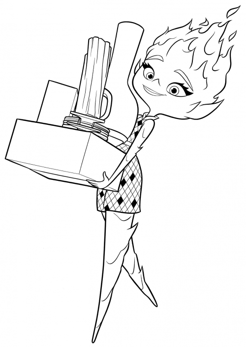 Ember with the papers coloring page