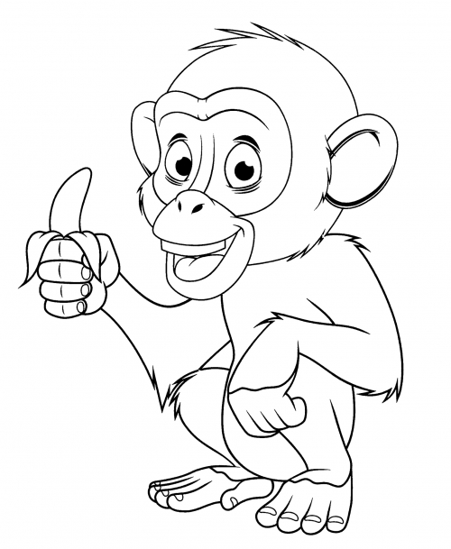 Monkey eats banana coloring page