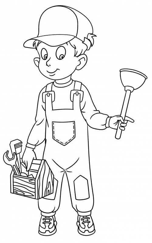 Plumber with a plunger coloring page