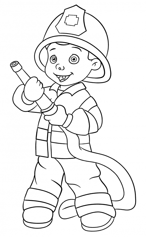 Friendly firefighter coloring page