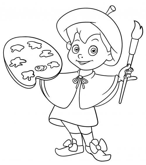 An artist with his own palette coloring page