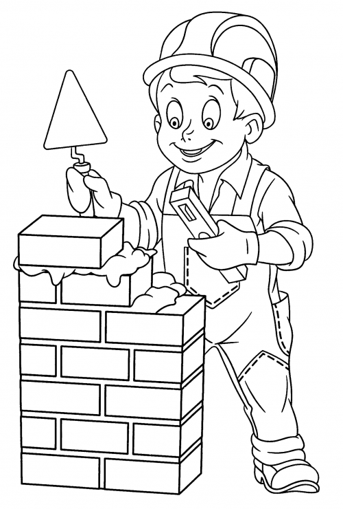 Builder builds a wall coloring page