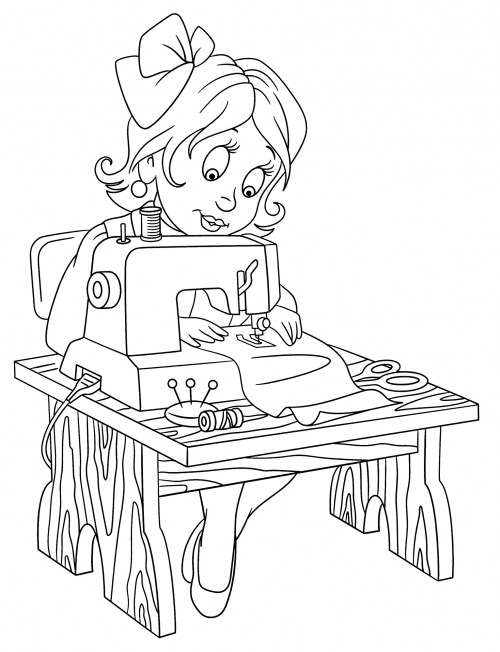 Concentrated seamstress coloring page