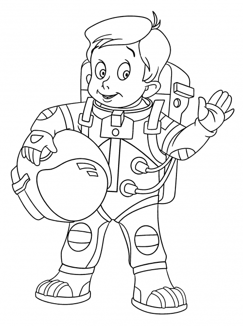 Friendly cosmonaut coloring page