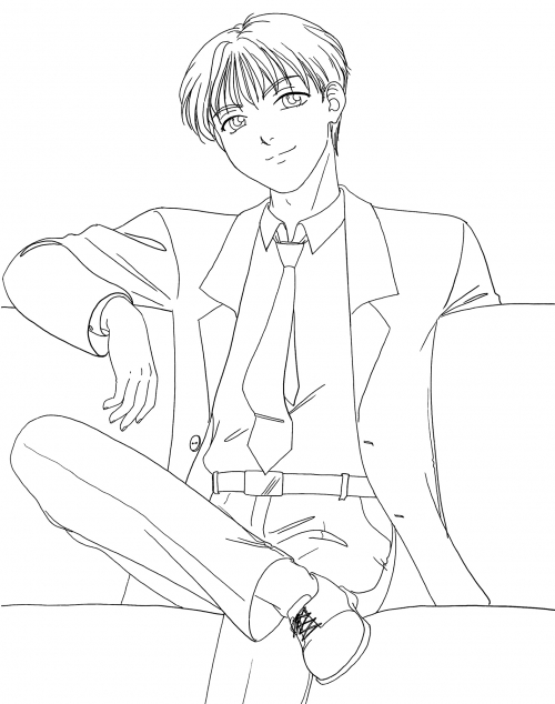 Cute guy in a suit coloring page