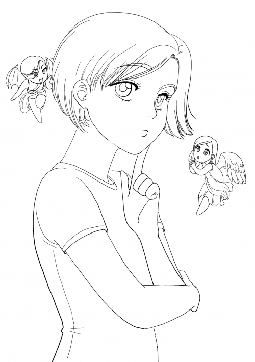 Thoughtful girl coloring page