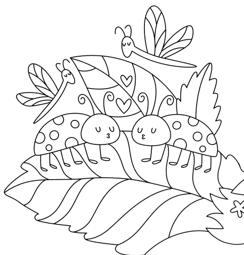 Ladybirds in love coloring page