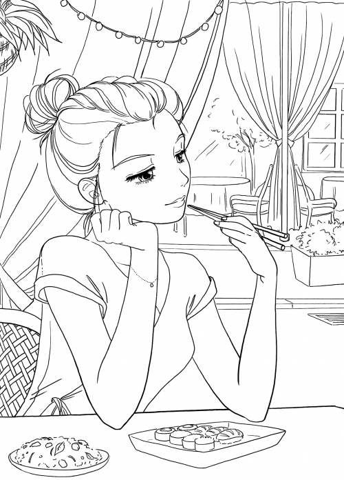 Dreamy girl coloring page