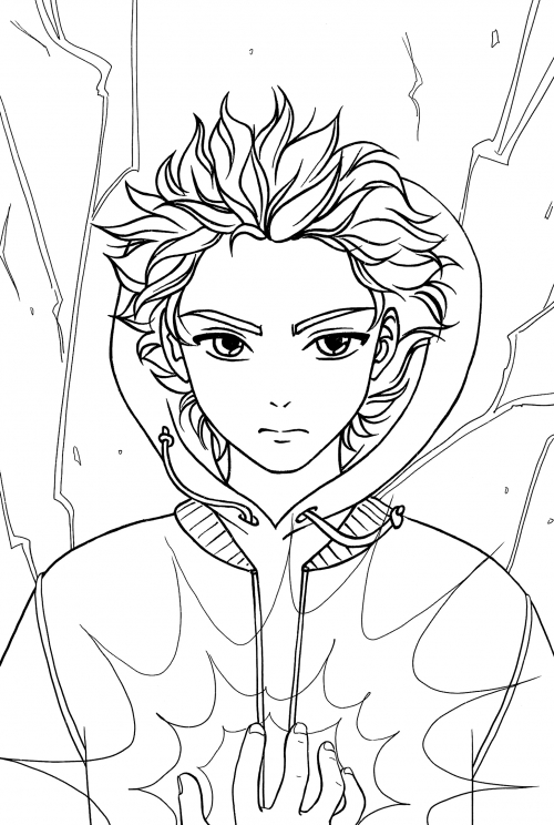 Serious boy coloring page