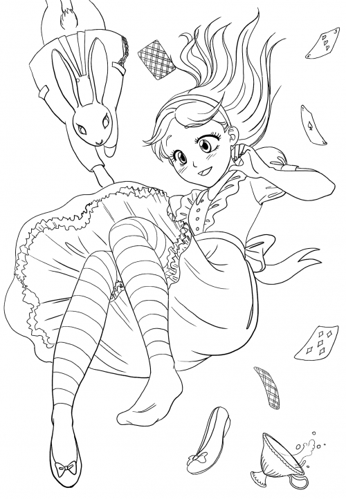 Alice in Wonderland falls coloring page