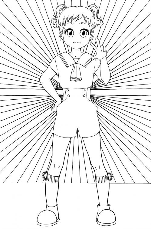 Cute little girl in a uniform coloring page