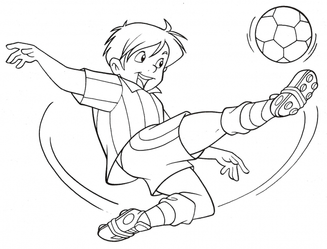 Footballer kicks the ball coloring page