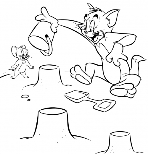 Tom & Jerry playing in the sand coloring page