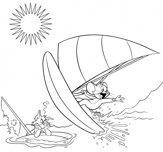 Tom and Jerry sailing coloring page