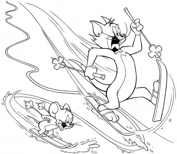 Tom & Jerry skiing coloring page