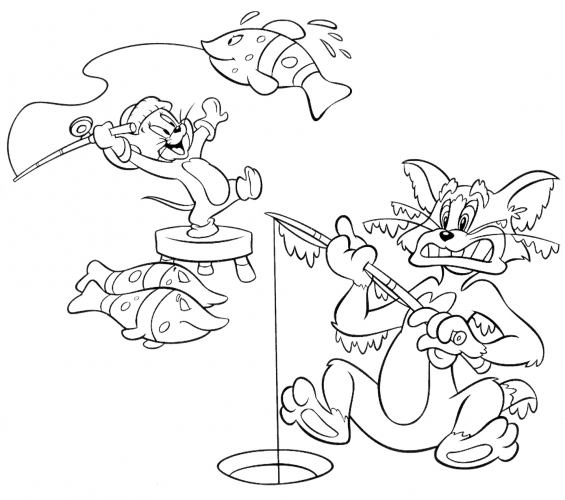 Tom & Jerry fishing coloring page
