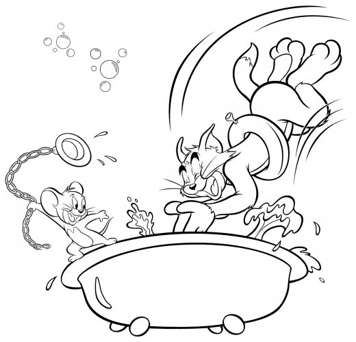 Tom & Jerry in the bathroom coloring page