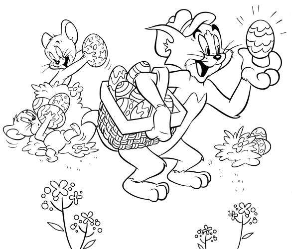 Tom & Jerry are collecting eggs coloring page