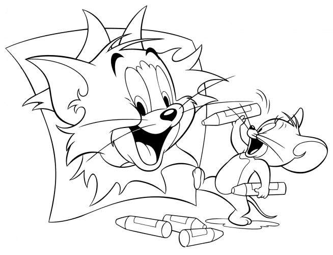 Jerry's drawing Tom coloring page