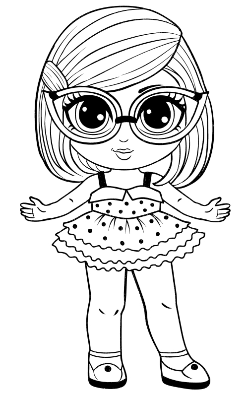 Girl with cat-eye glasses coloring page