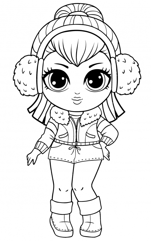 Girl in furry earmuffs coloring page