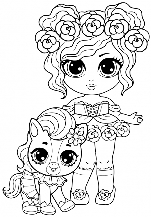 Girl in the rose flower headband coloring page