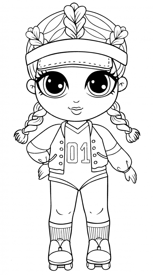 Girl in a quad rollers coloring page