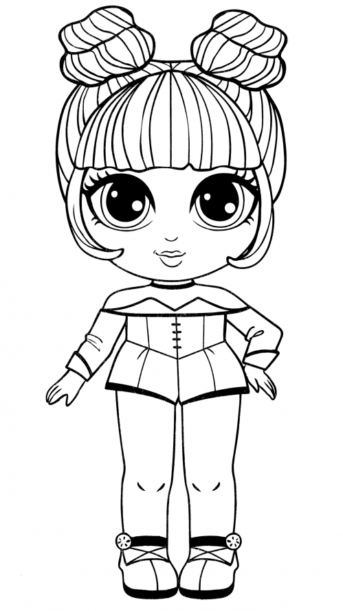 Girl with two buns coloring page