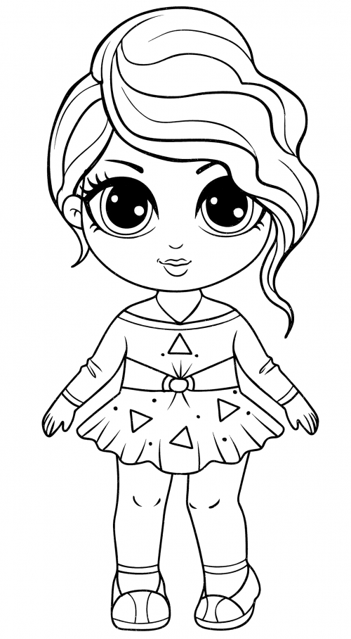 Lovely little girl in a dress coloring page