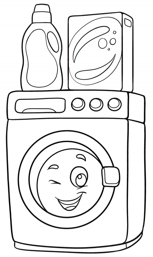 Happy washing machine coloring page