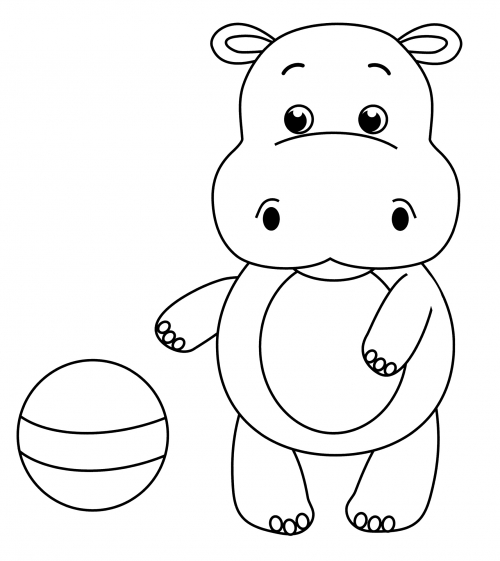 Little hippo with a ball coloring page