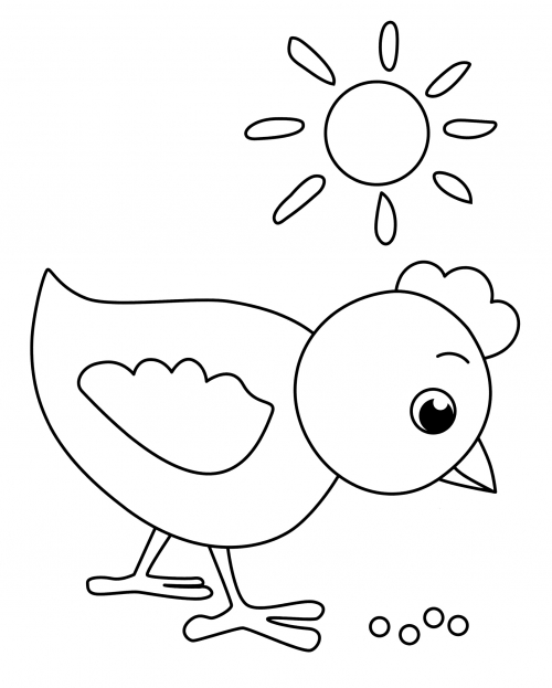 Chicken pecking at grain coloring page