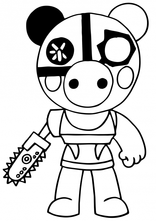 Piggy with a chainsaw coloring page