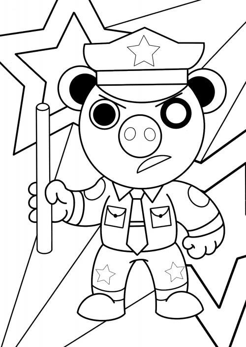 Piggy in a cop outfit coloring page