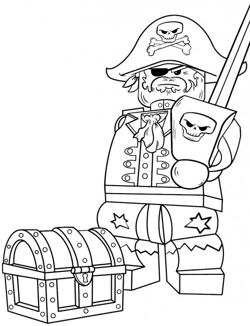 Pirate with treasure coloring page