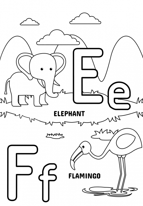 Letters E and F coloring page