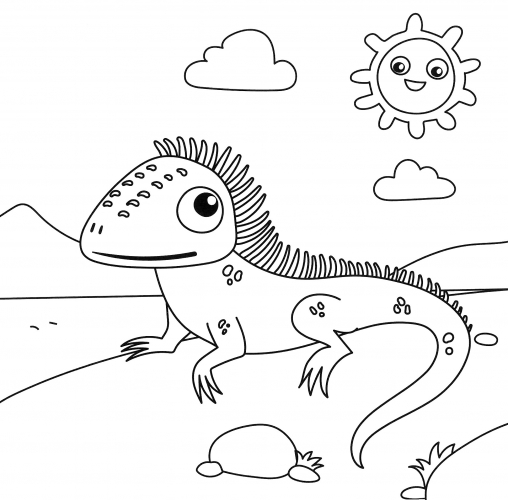 Iguana in the sun coloring page