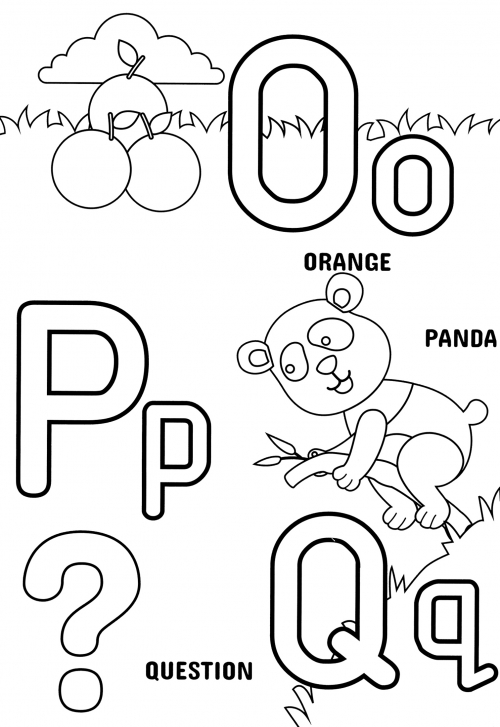 Letters O, P and Q coloring page