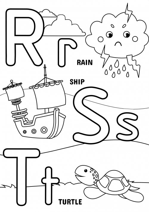 Letters R, S and T coloring page