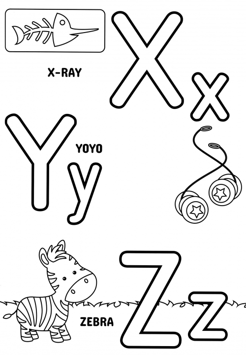 Letters X, Y and Z coloring page