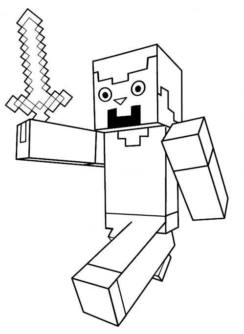 Steve with the sword coloring page