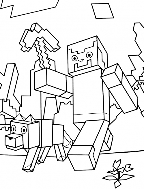 Steve with a pickaxe coloring page