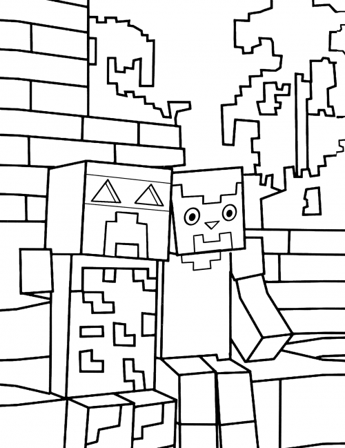 Friendly Creeper and Steve coloring page