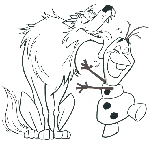 The wolf and Olaf coloring page