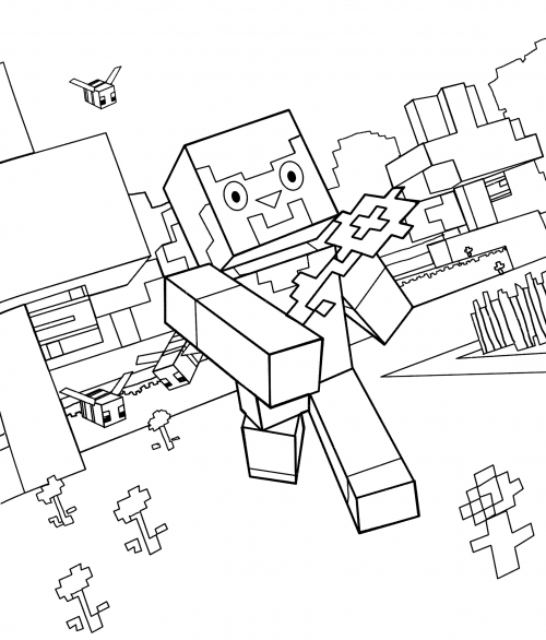 Steve's running from the bees coloring page
