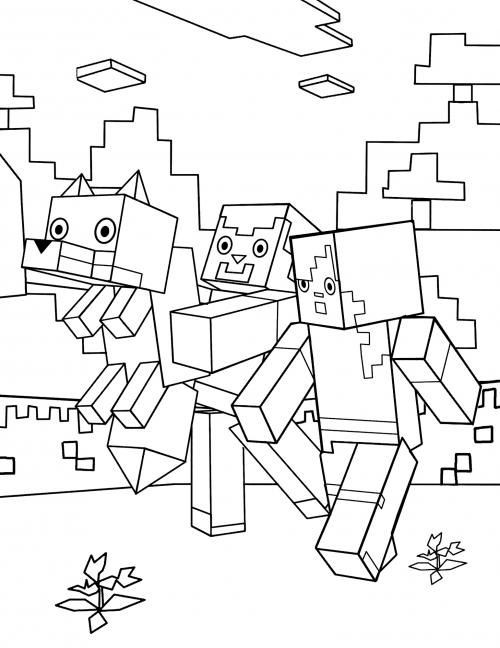 Steve and Alexa on a walk coloring page