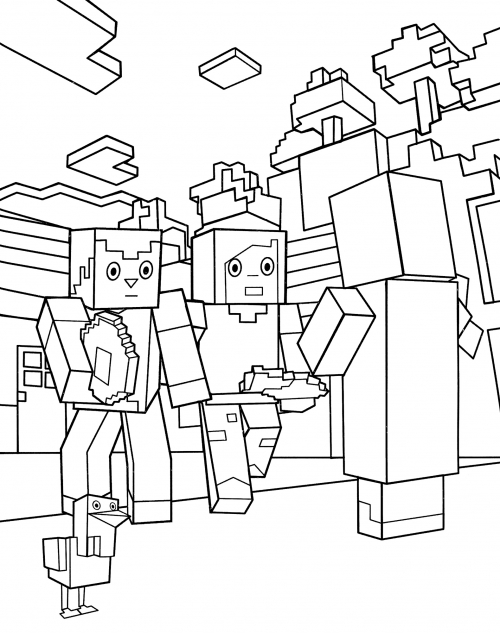 Trading with a villager coloring page