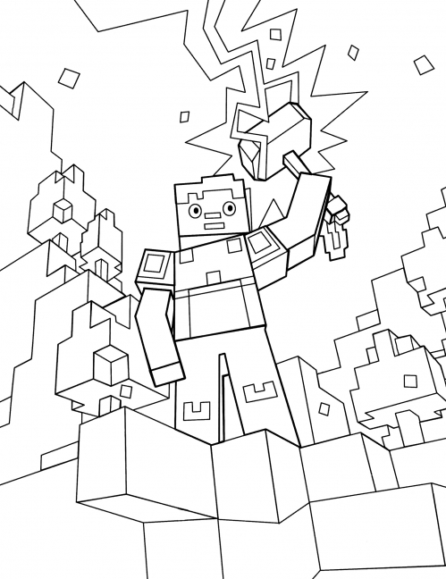 Steve with a hammer coloring page