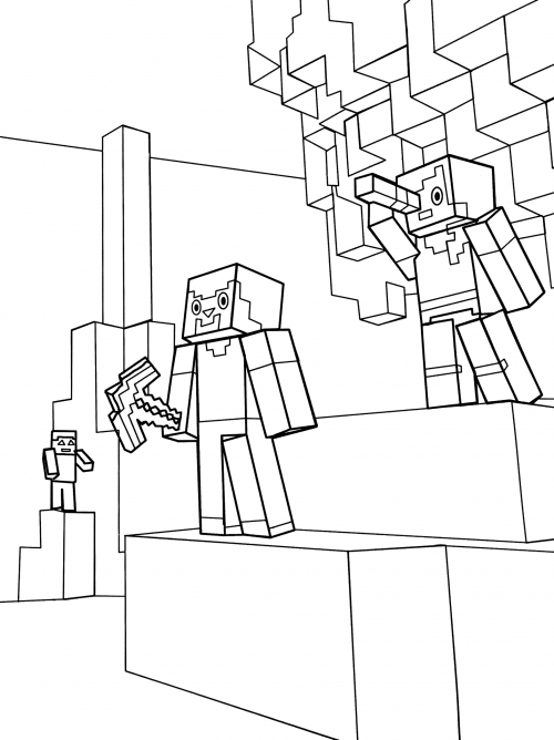 Steve and Alexa in the cave coloring page